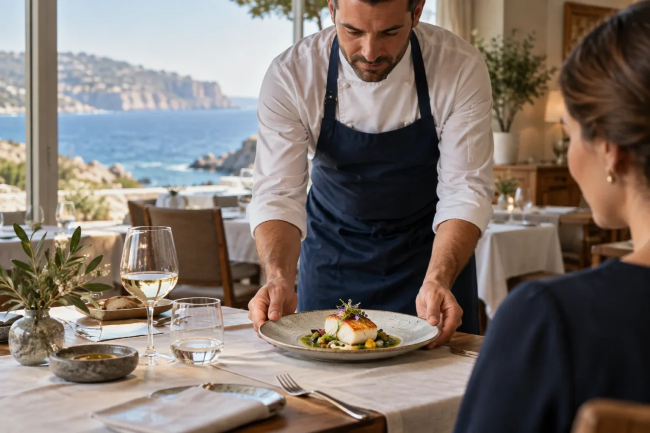Presentación de un plato en un restaurante