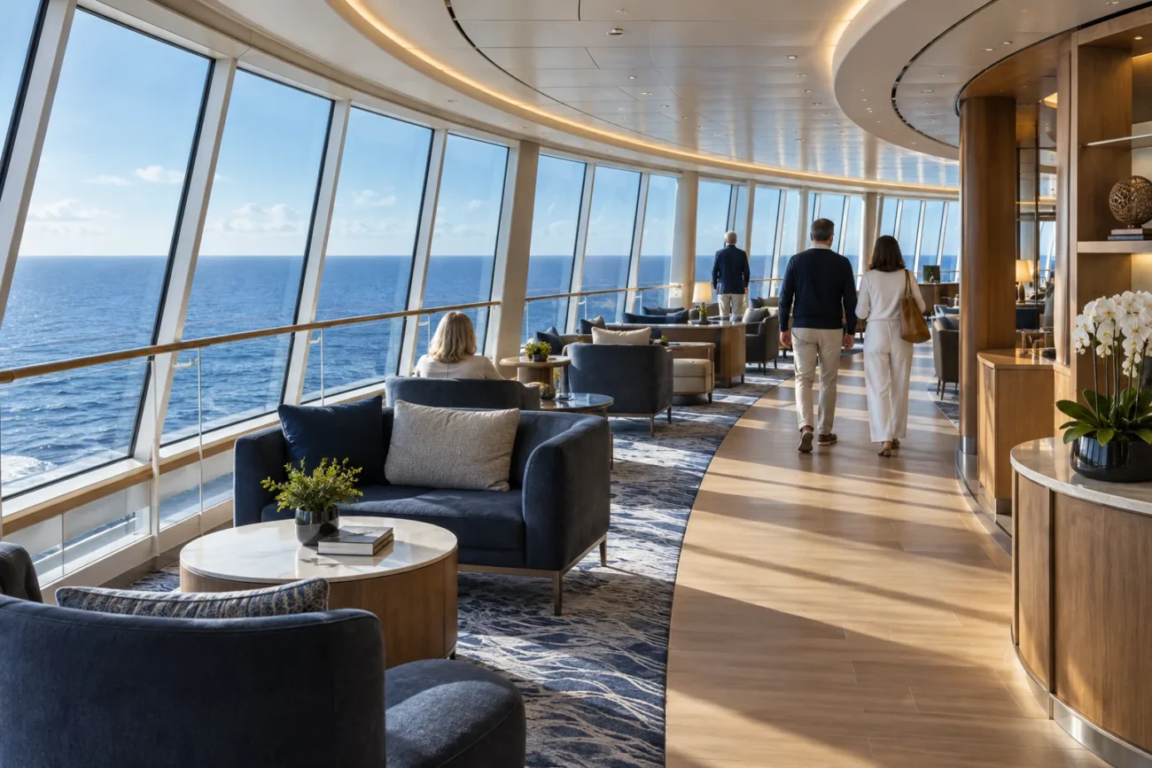 Espacio común y recorrido interior de un crucero